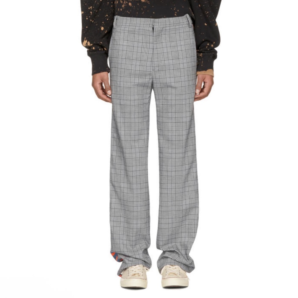 Fashion Connexion x Kappa Gray Plaid Wide-Leg Officer Pants Unisex - Picture 2 of 6